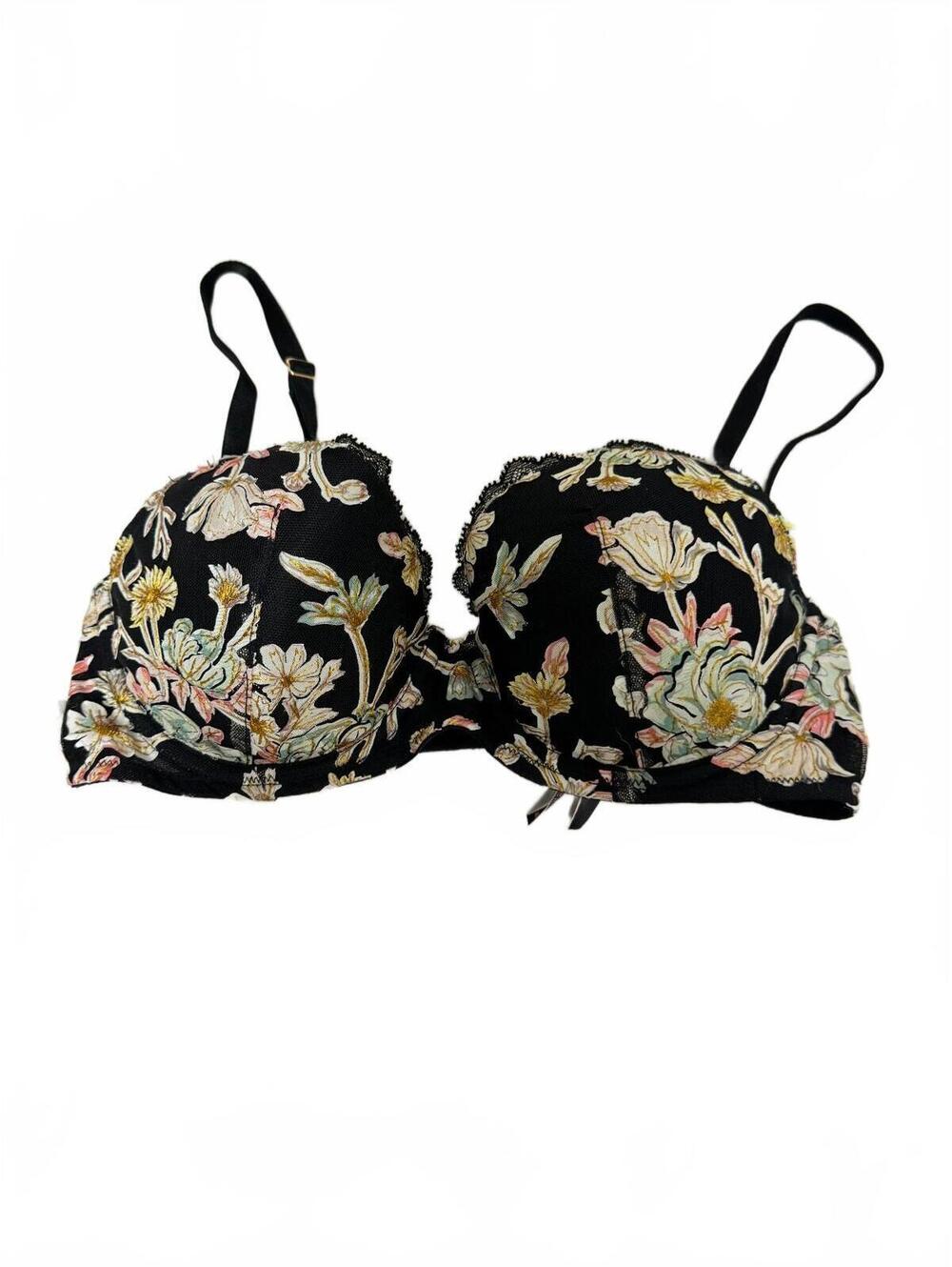 Victoria's Secret Garden Party Floral Embroidered Low Demi Bra 34C